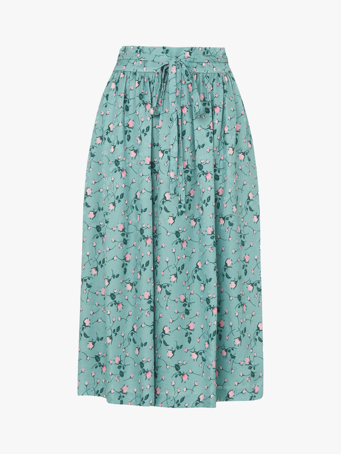 L.K.Bennett Boyd Silk Jacquard Rose Print Skirt, Teal