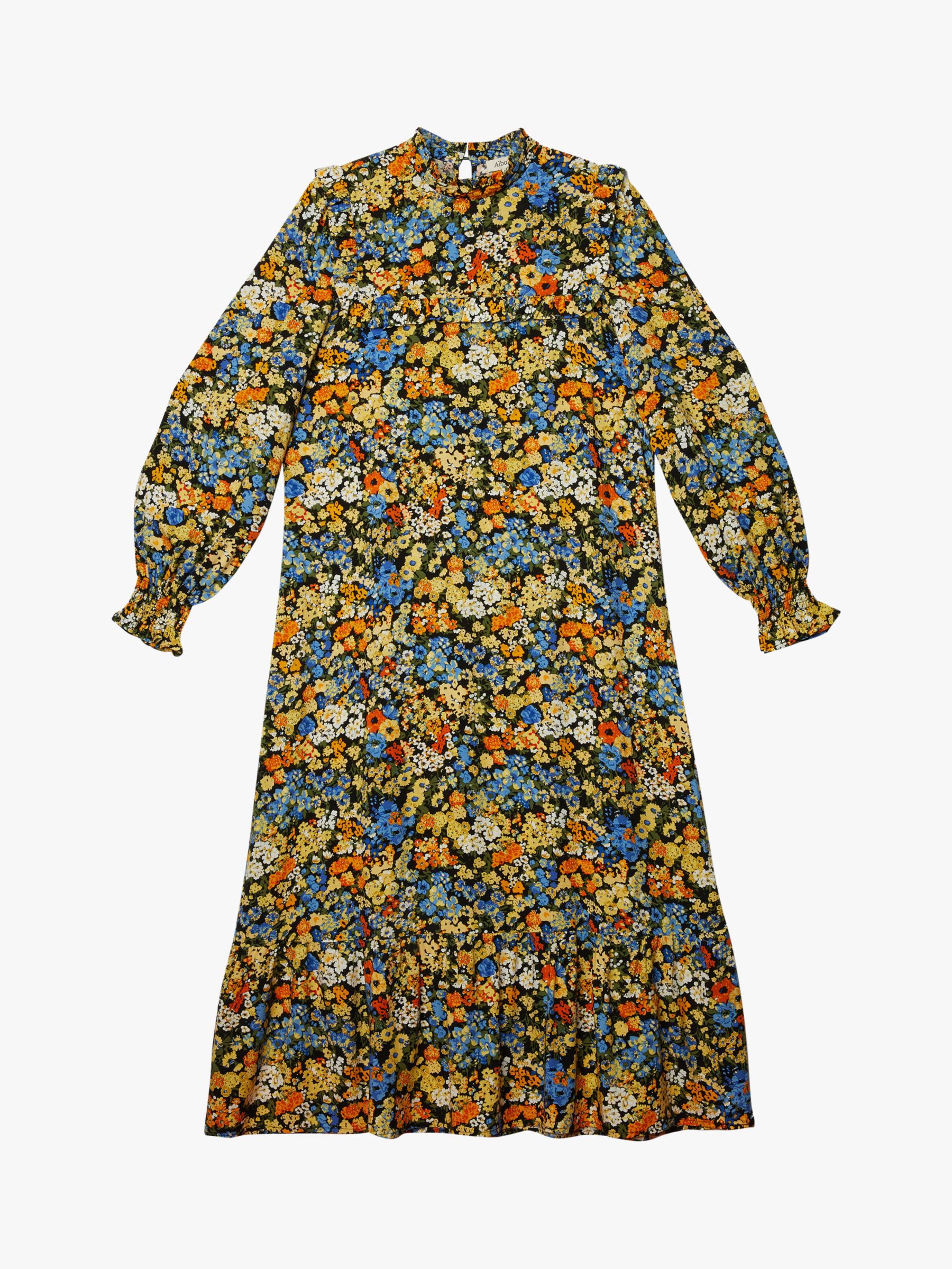 Albaray Autumn Floral Print Midi Dress, Blue/Multi