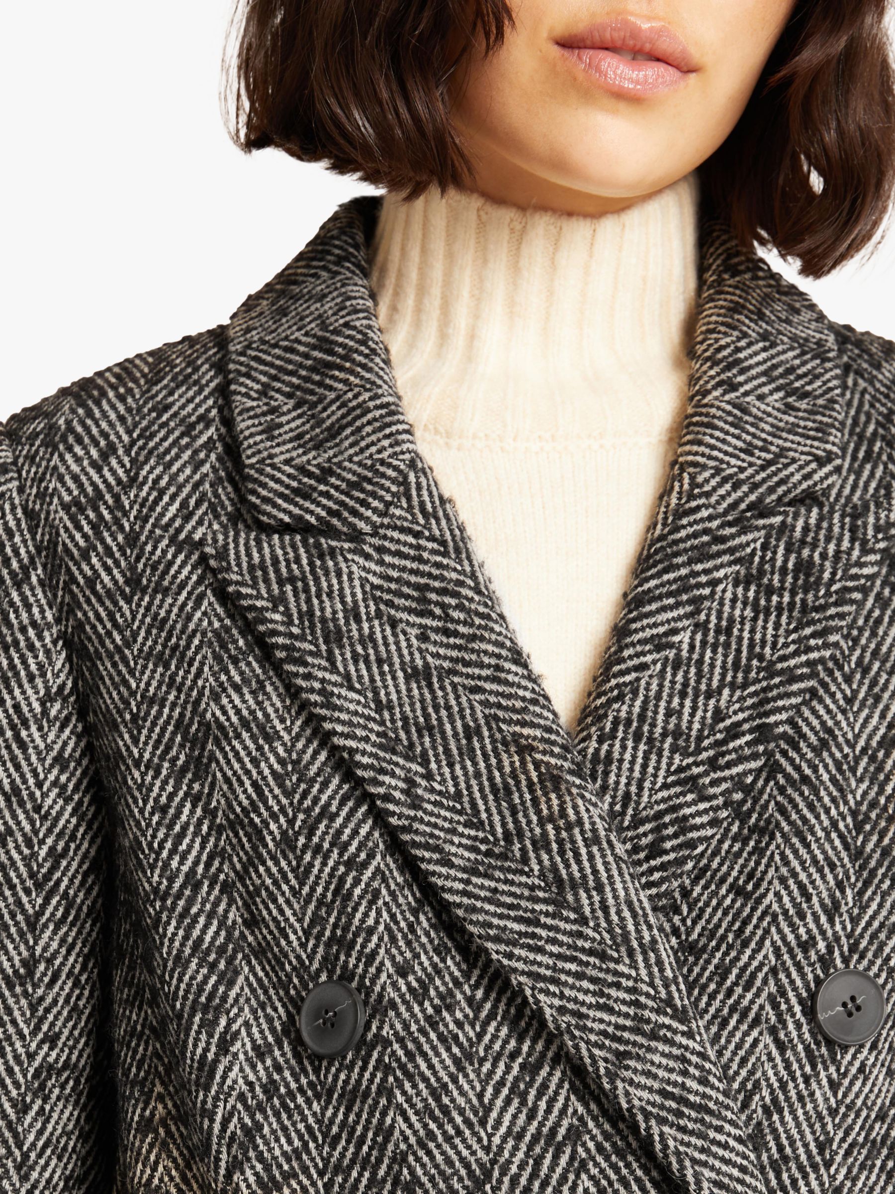 Albaray Herringbone Double Breasted Long Coat, Grey
