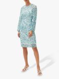 Phase Eight Jolie Swirl Mesh Dress, Aquamarine/Ecru