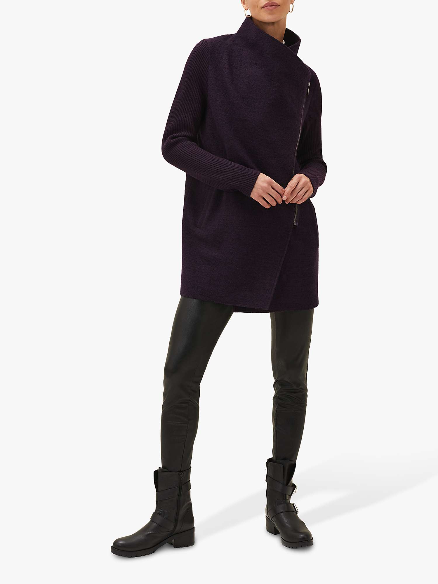Buy Phase Eight Byanca Zip Up Knit Coat, Blackcurrant Online at johnlewis.com