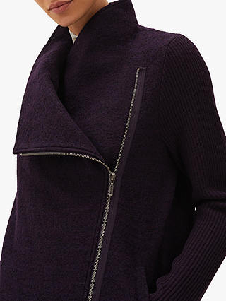 Phase Eight Byanca Zip Up Knit Coat, Blackcurrant