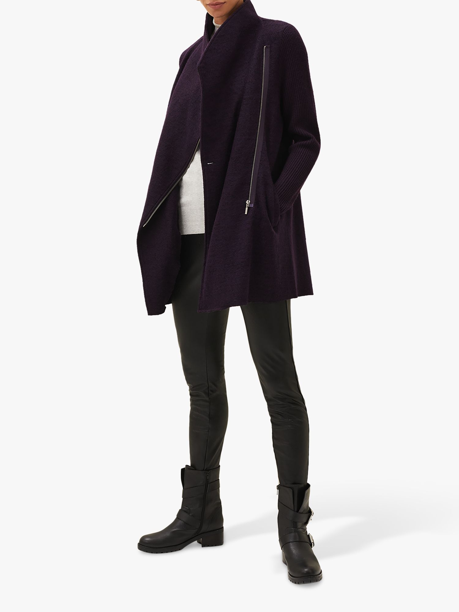Buy Phase Eight Byanca Zip Up Knit Coat, Blackcurrant Online at johnlewis.com