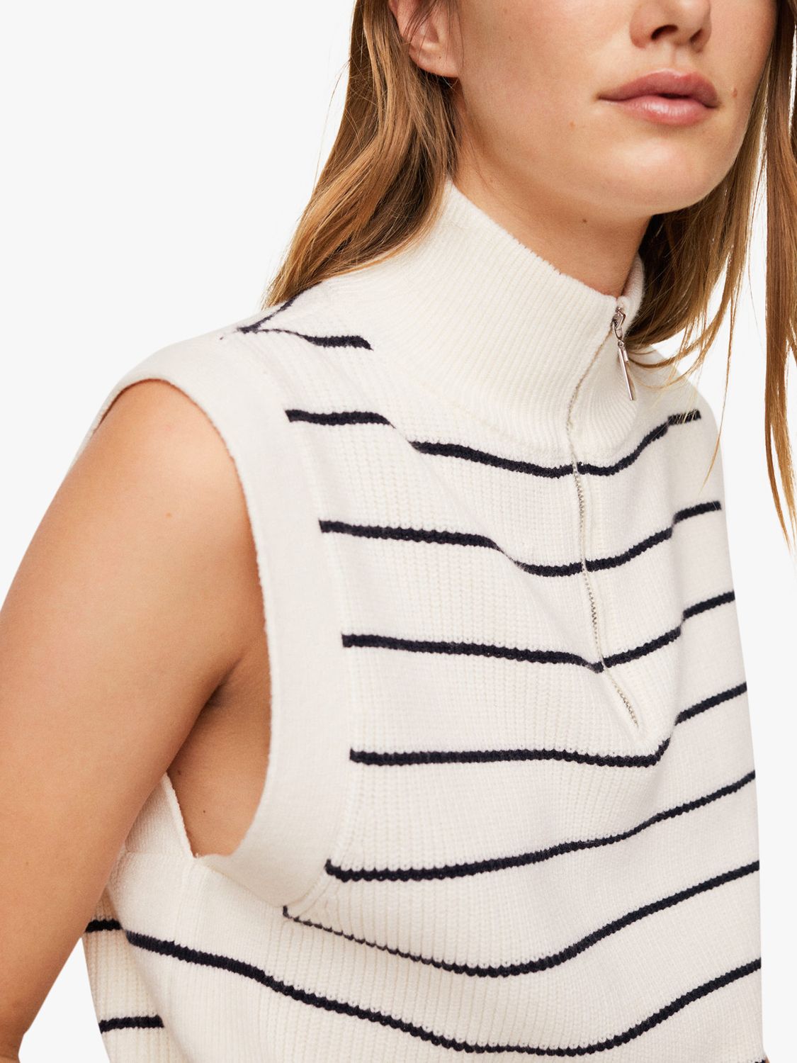 Mango Rizonr Striped Knit Gilet, Navy at John Lewis & Partners