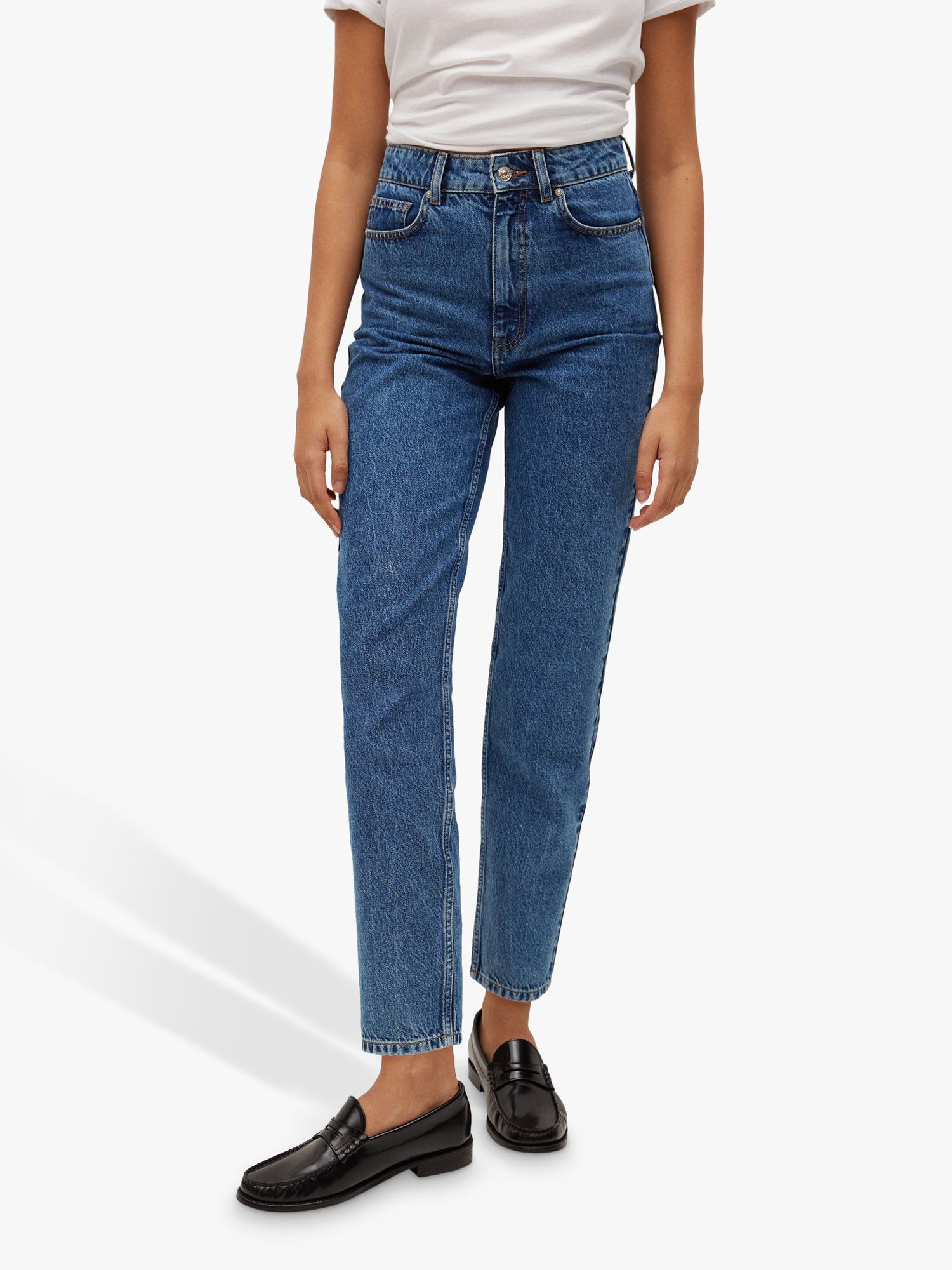 Mango Mom Fit High Waist Jeans, Mid Open Blue at John Lewis & Partners