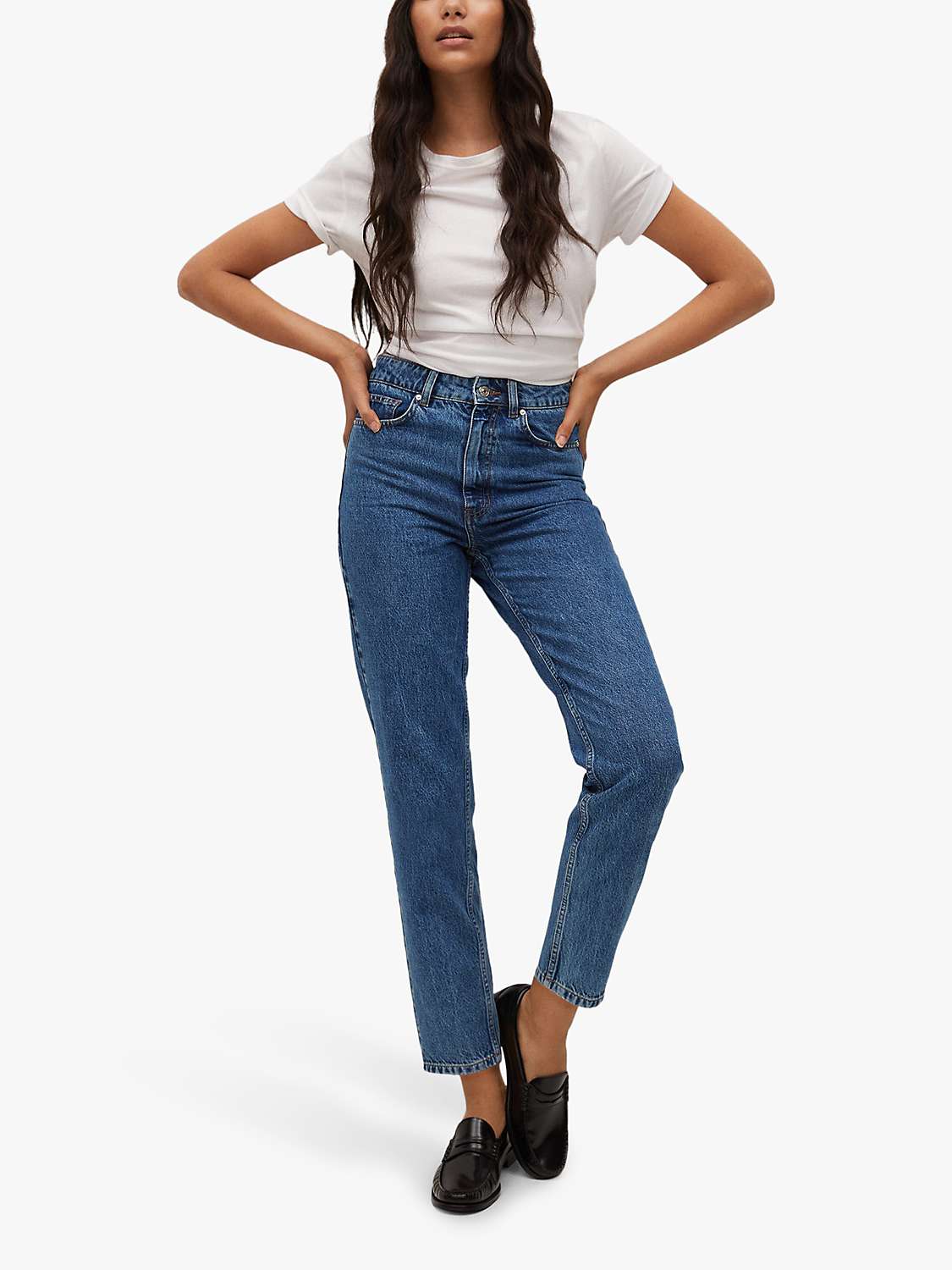 Buy Mango Mom Fit High Waist Jeans, Mid Open Blue Online at johnlewis.com