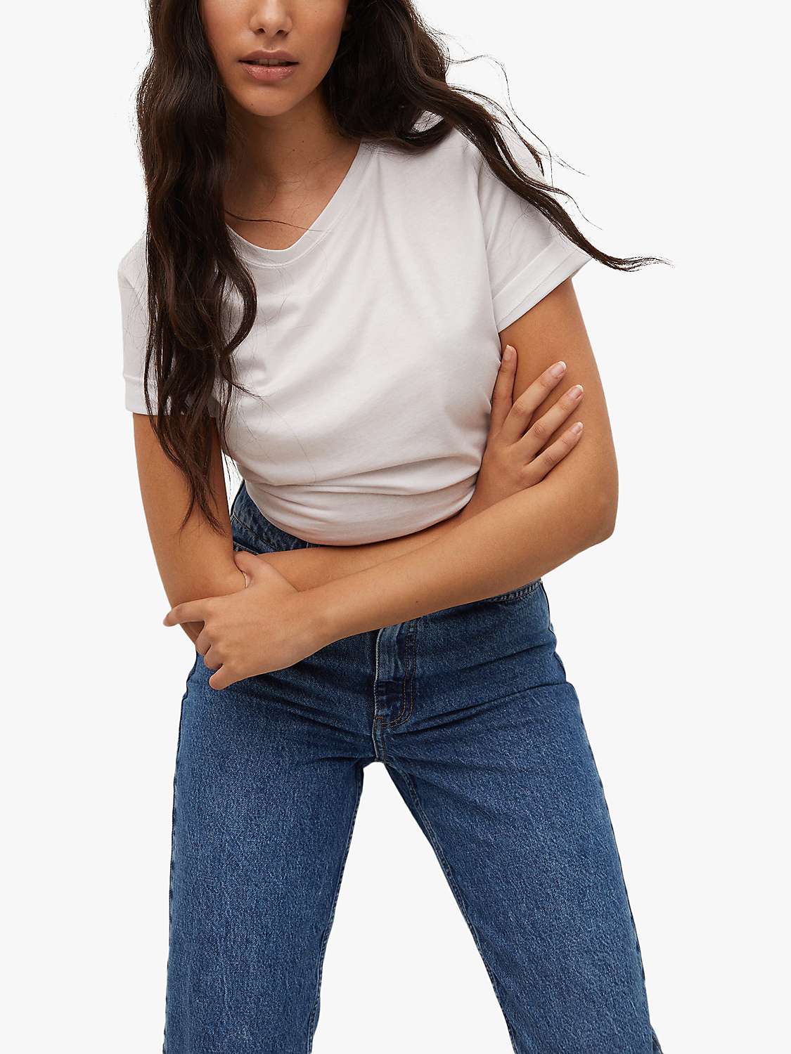Buy Mango Mom Fit High Waist Jeans, Mid Open Blue Online at johnlewis.com