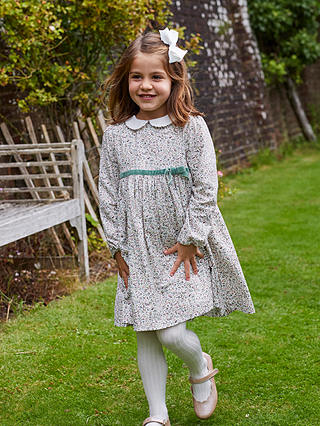 Trotters Confiture Kids' Aubrey Bow Floral Dress, Green/Multi