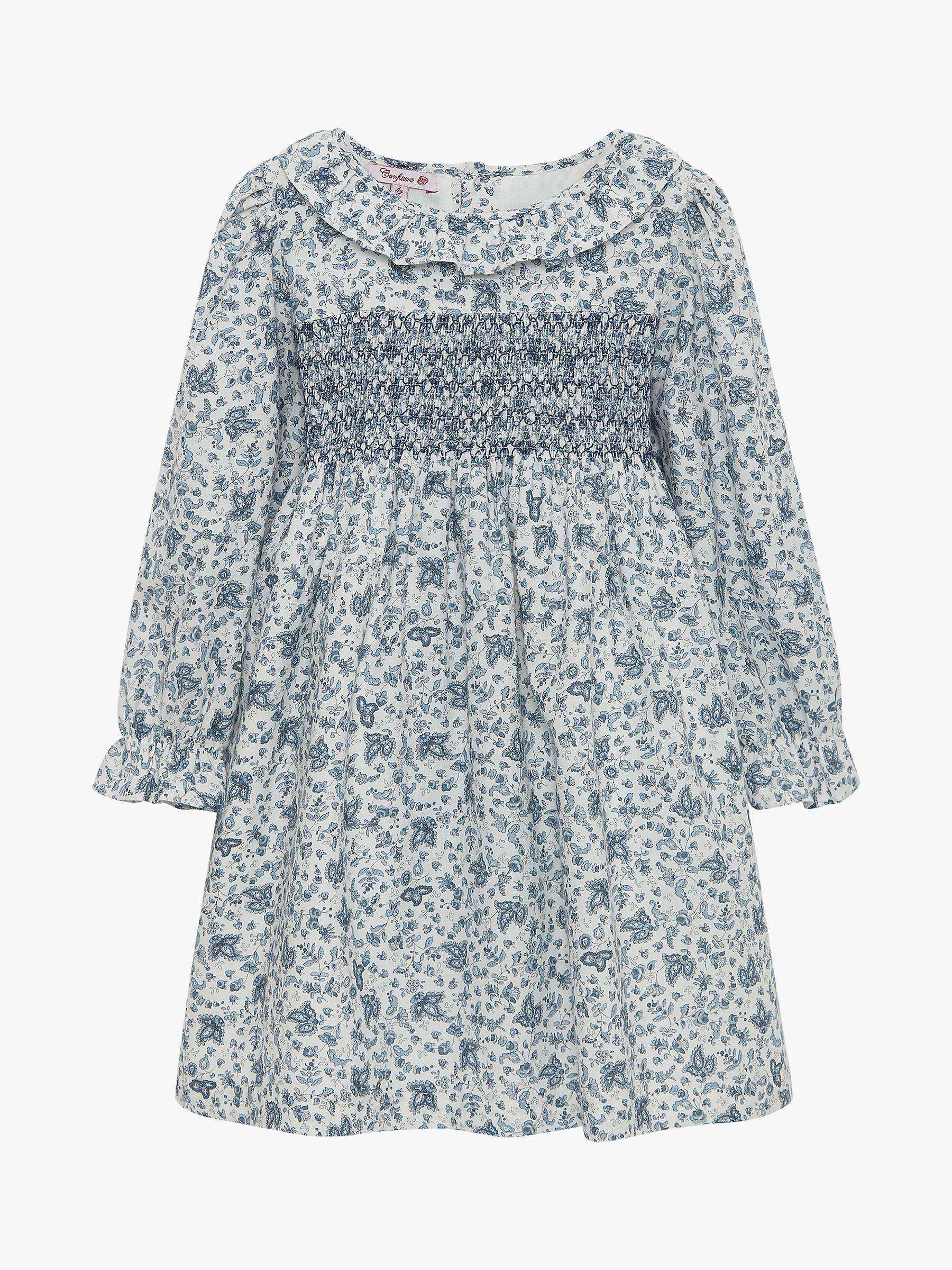 Buy Trotters Confiture Kids' Penny Paisley Smocked Dress, Off White/Blue Online at johnlewis.com