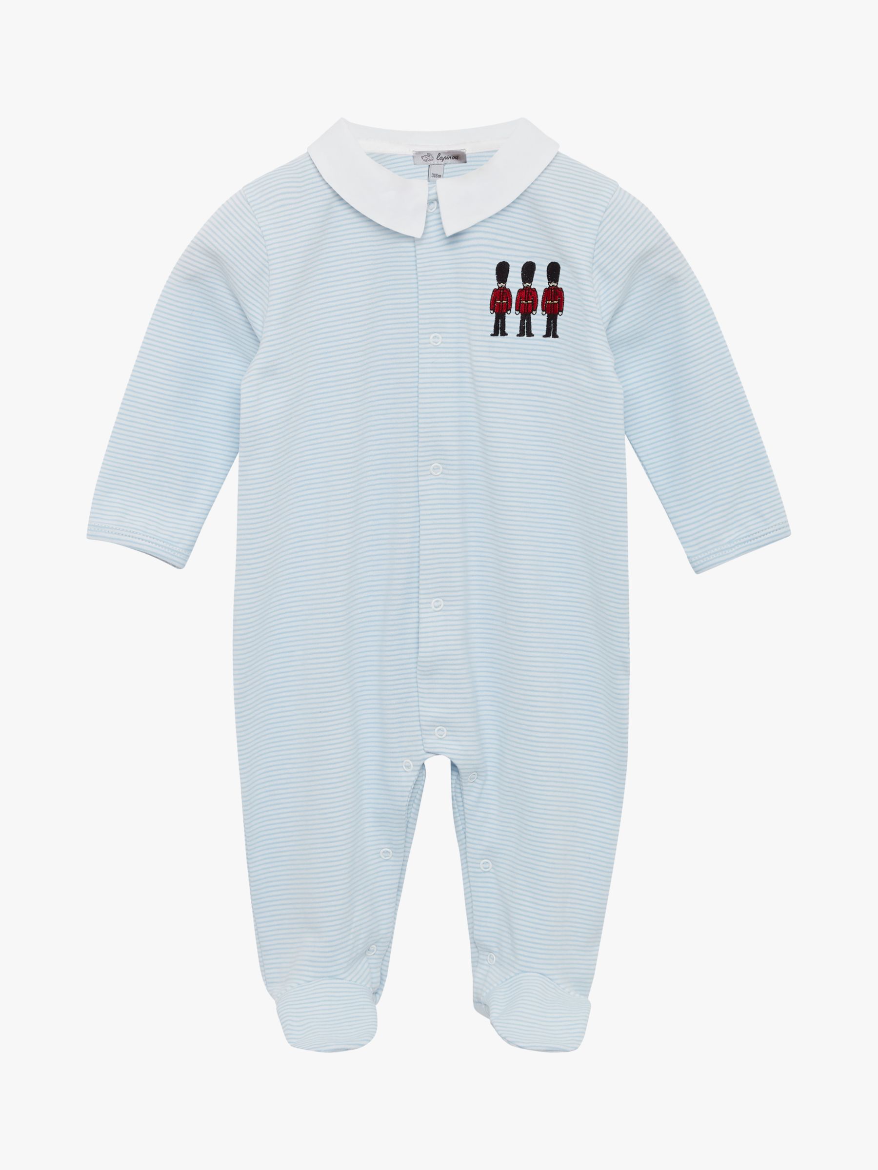 Trotters Lapinou Baby Hugo Organic Cotton Jersey Bodysuit, Pale Blue/White Stripe, Newborn