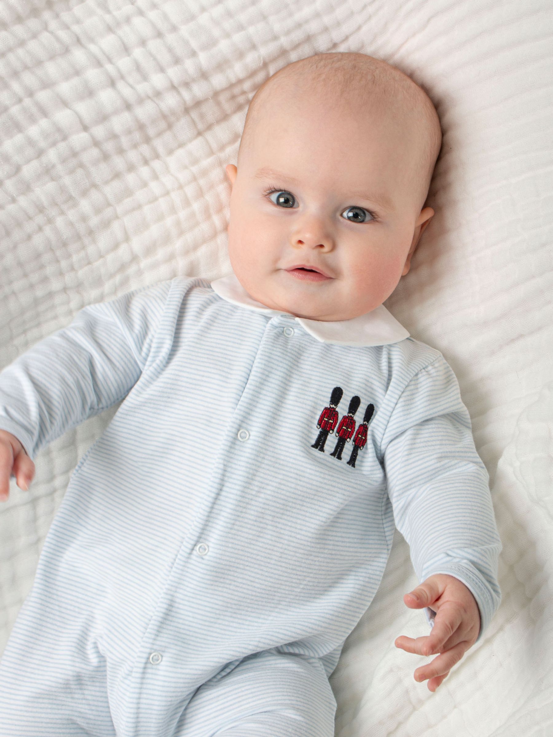 Trotters Lapinou Baby Hugo Organic Cotton Jersey Bodysuit, Pale Blue/White Stripe, Newborn