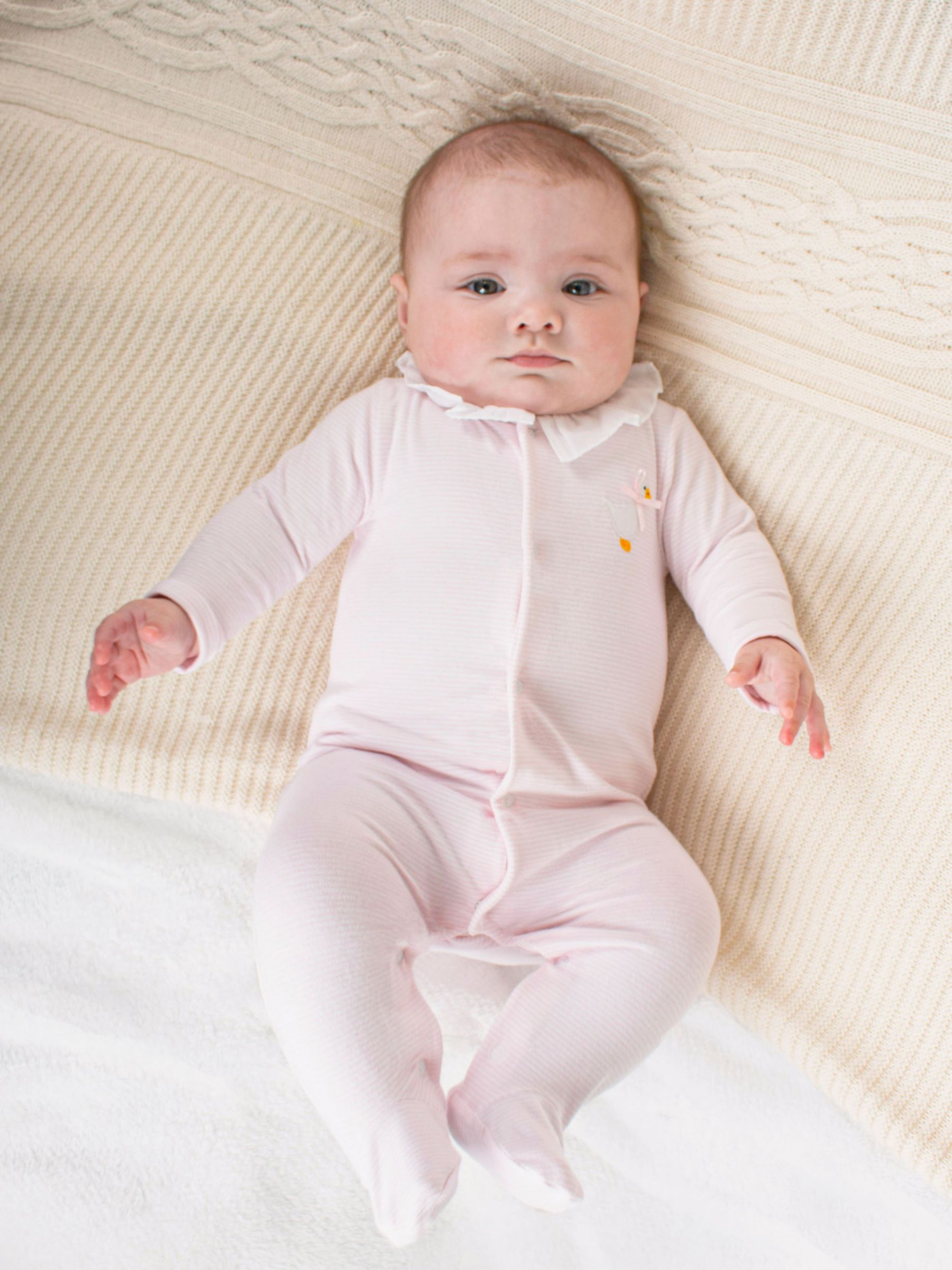 Trotters Lapinou Baby Jemma Organic Cotton Duck Appliqué Jersey Bodysuit, Pale Pink/White Stripe, Newborn
