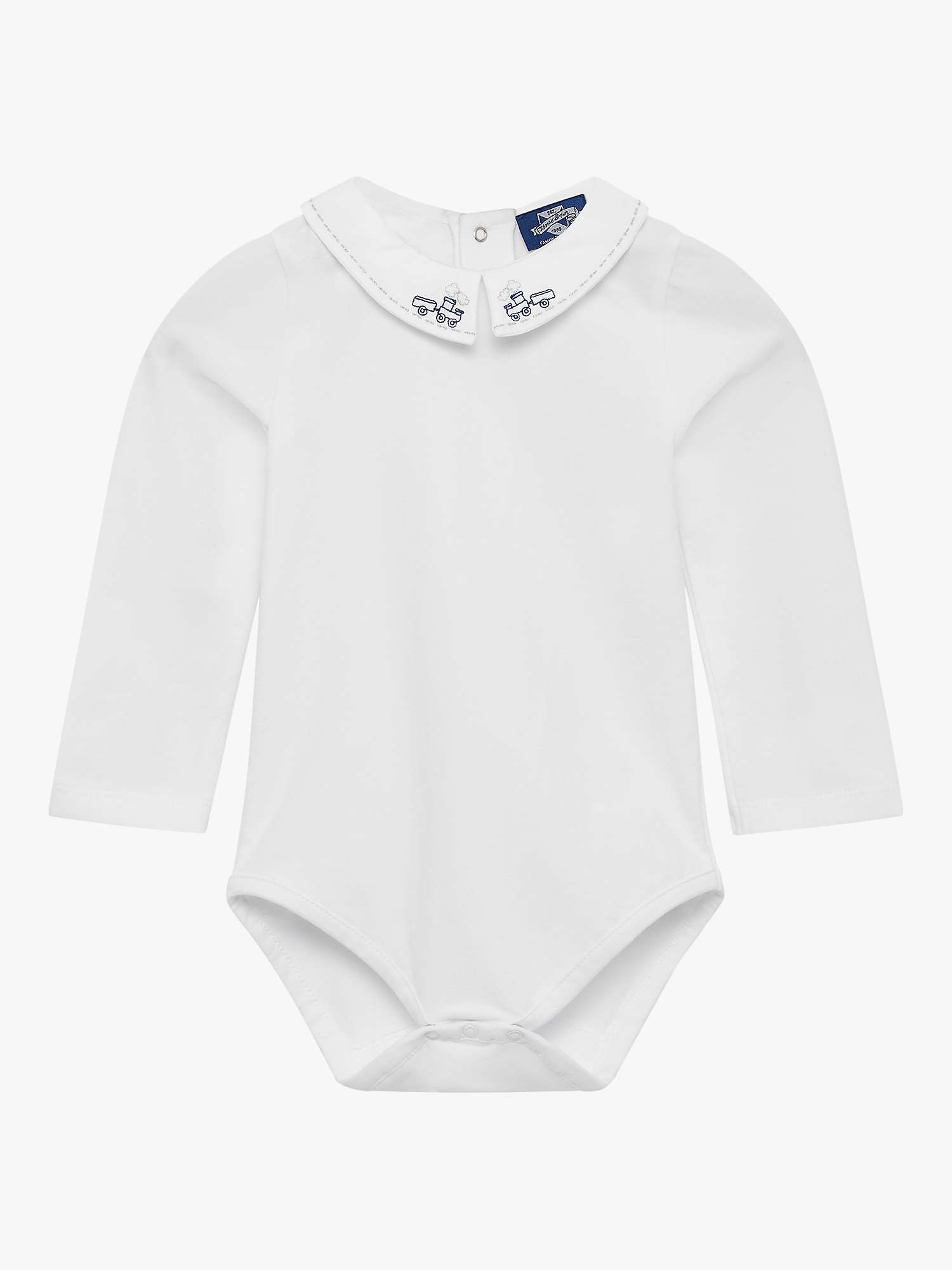 Buy Trotters Thomas Brown Baby Monty Train Jersey Bodysuit, White Online at johnlewis.com
