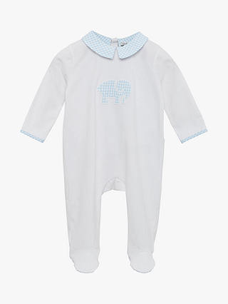Trotters Lapinou Baby Organic Cotton Jersey Elephant Appliqué Bodysuit, Blue Gingham/White