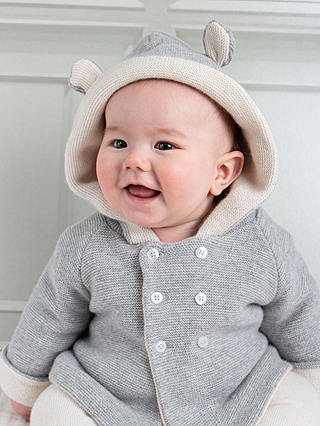 Trotters Lapinou Baby Teddy Cashmere Blend Coat, Grey Marl