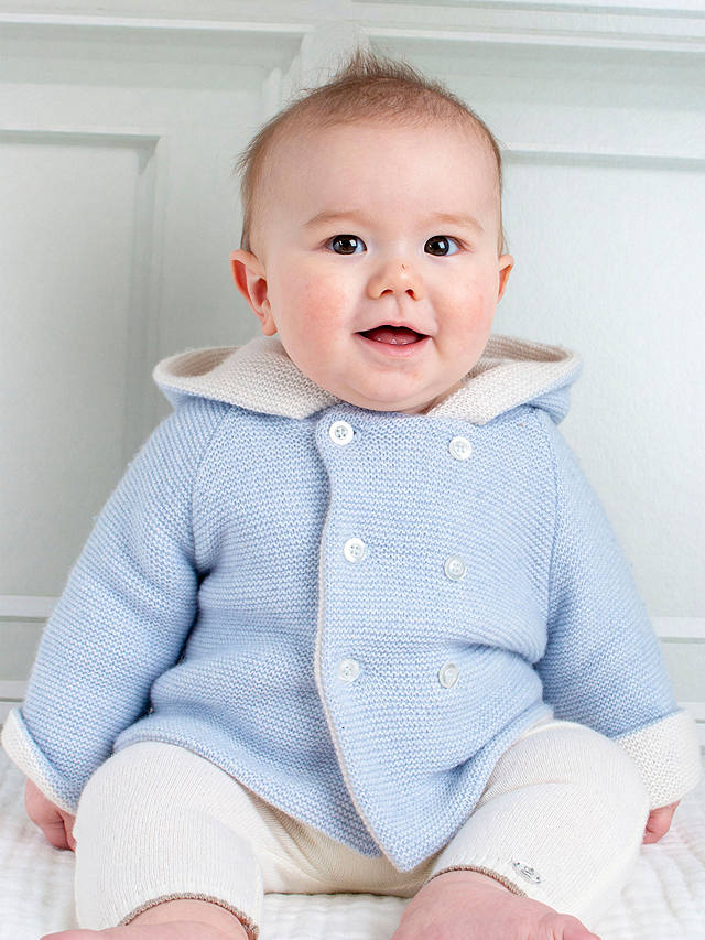 Trotters Lapinou Baby Teddy Cashmere Blend Coat, Pale Blue