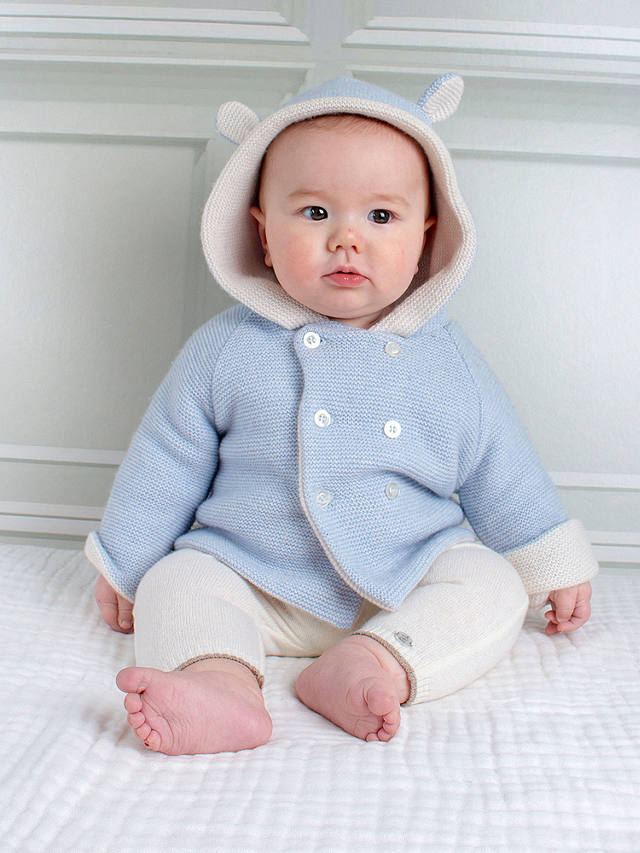 Trotters Lapinou Baby Teddy Cashmere Blend Coat, Pale Blue