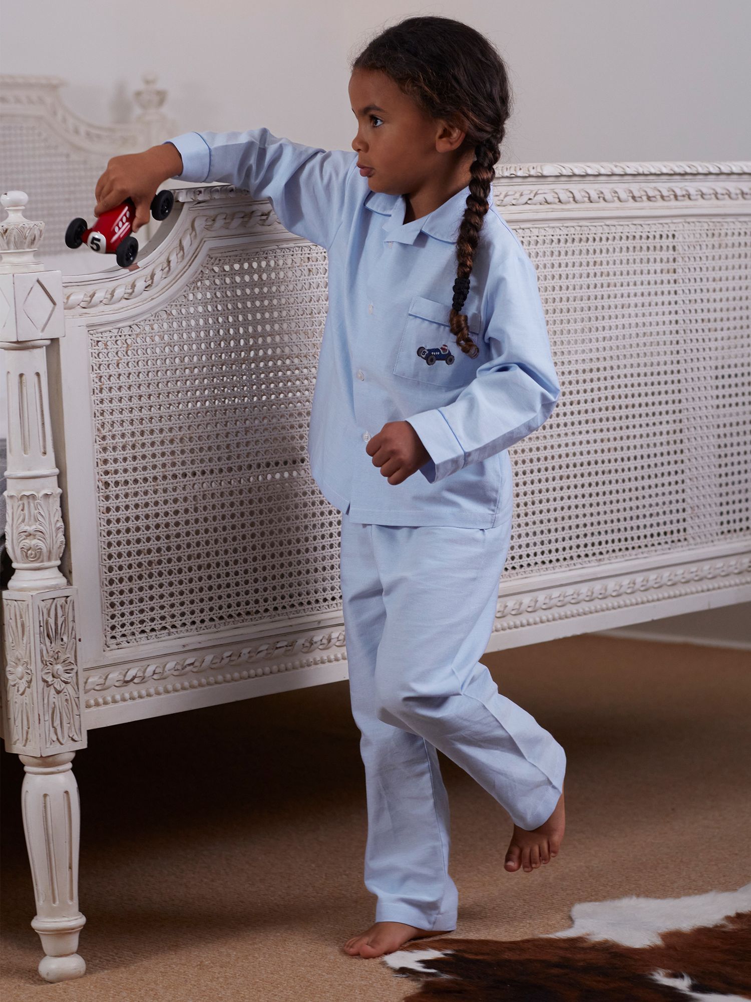 Trotters Original Pyjama Company Kids' Henry Cotton Pyjamas, Pale Blue Chambray, 6-7 years