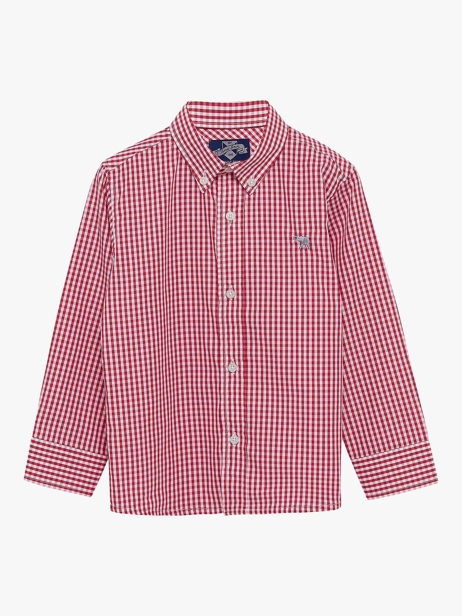 Buy Trotters Thomas Brown Kids' Elephant Gingham Cotton Shirt, Red/White Online at johnlewis.com
