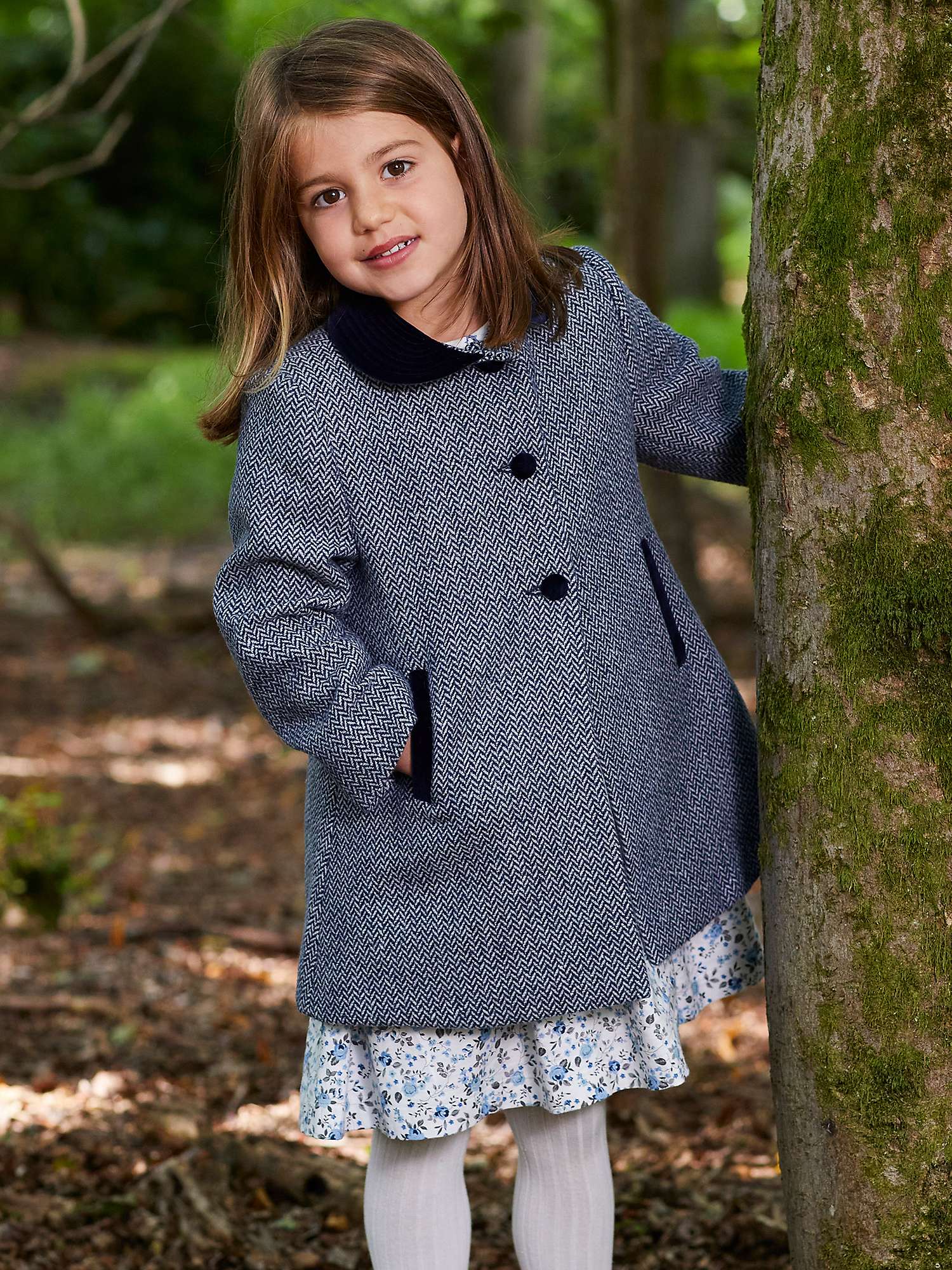 Buy Trotters Heritage Kids' Matilda Swing Coat, Navy Herringbone Online at johnlewis.com