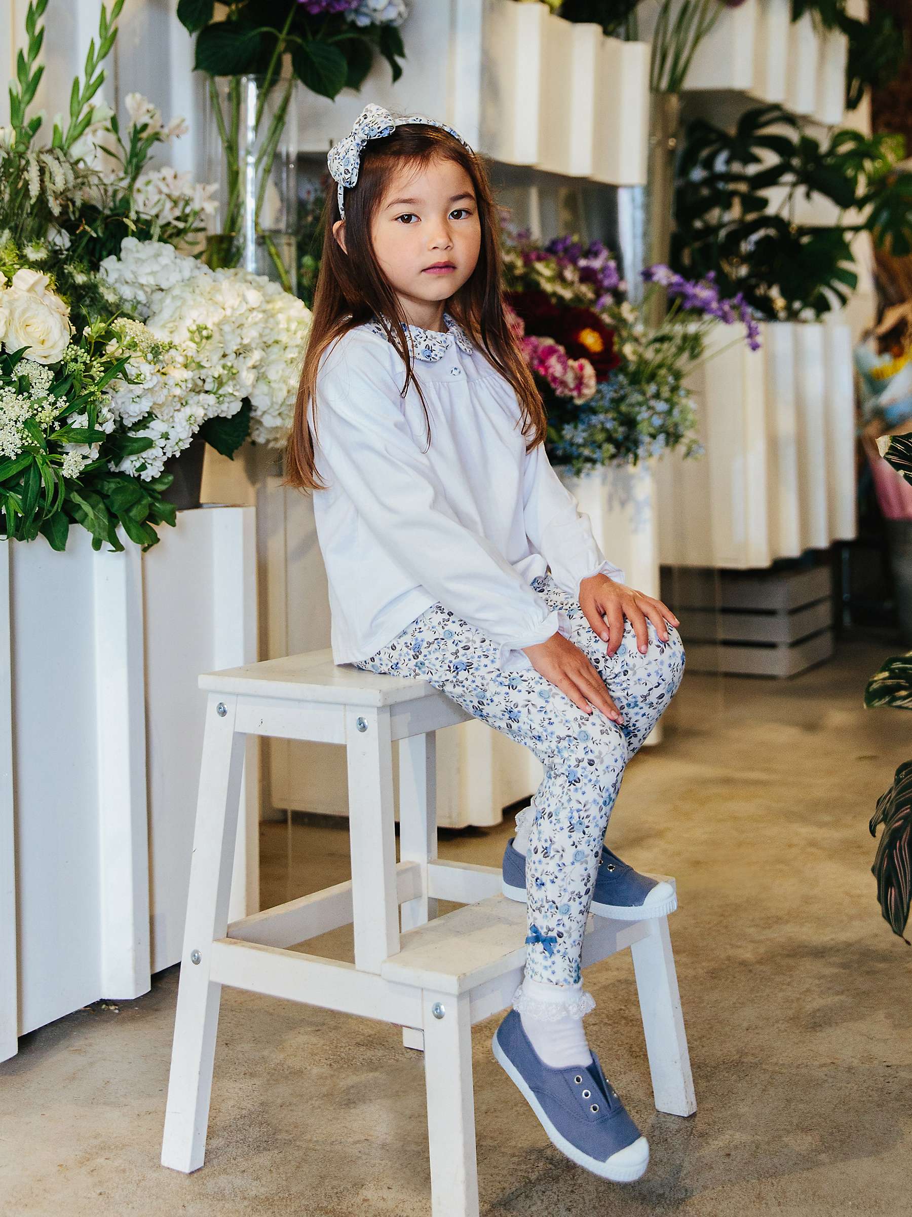 Buy Trotters Confiture Kids' Arabella Floral Collar Jersey Blouse, White/Blue Online at johnlewis.com