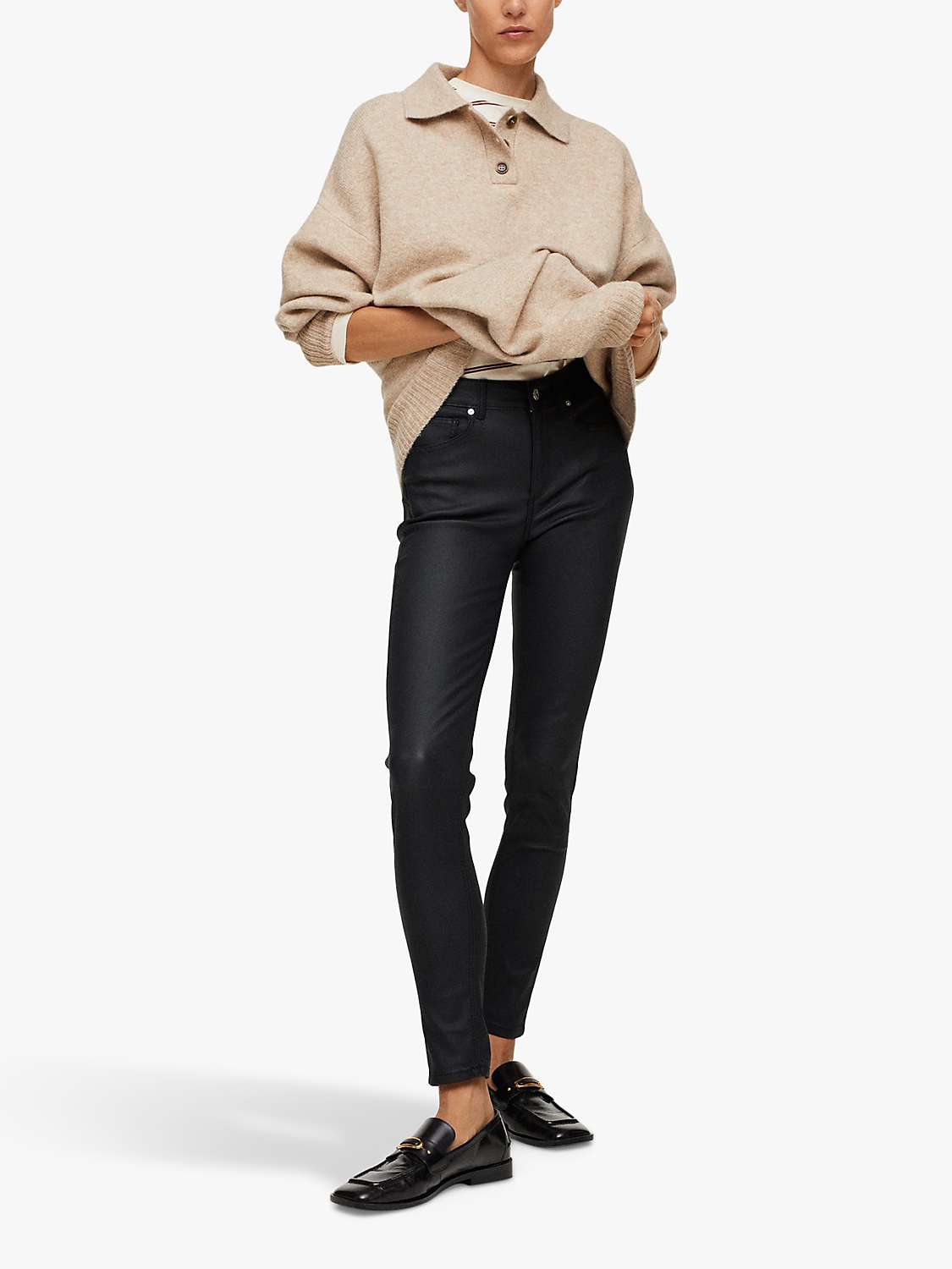 Buy Mango Skinny Faux Leather Push Up Jeans, Black Online at johnlewis.com