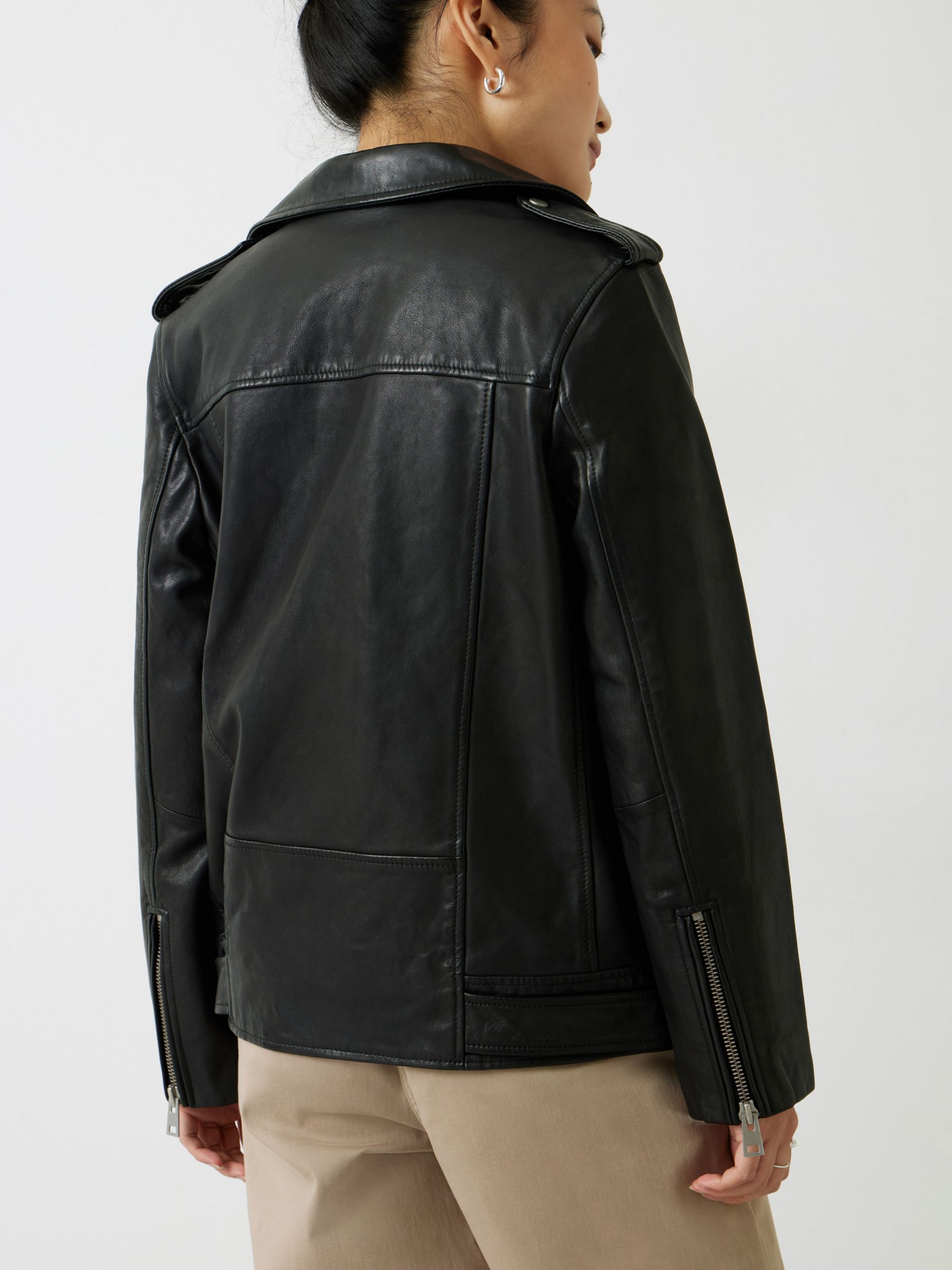 Buy HUSH Oversized Leather Biker Jacket, Black Online at johnlewis.com