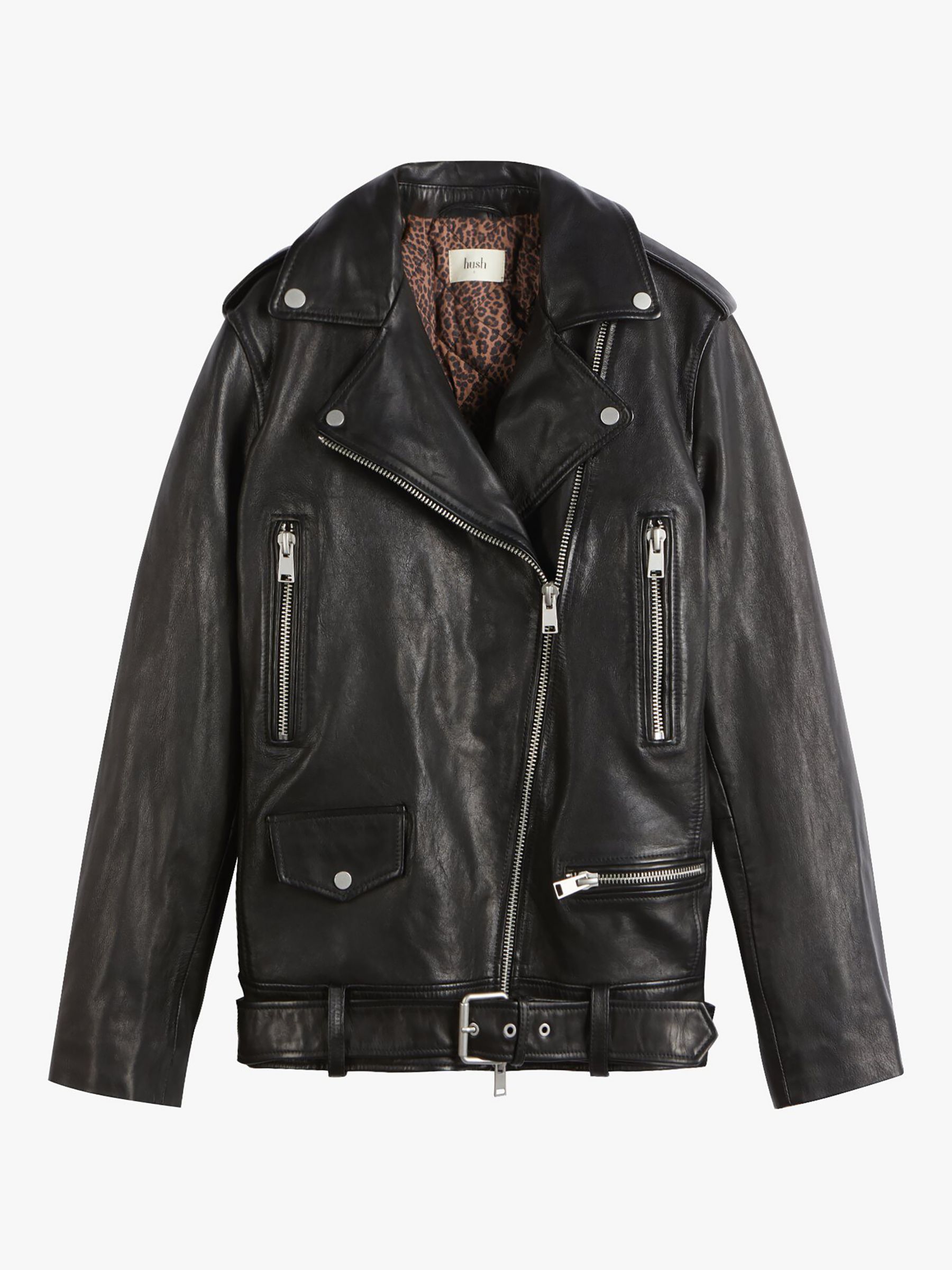 Buy HUSH Oversized Leather Biker Jacket, Black Online at johnlewis.com