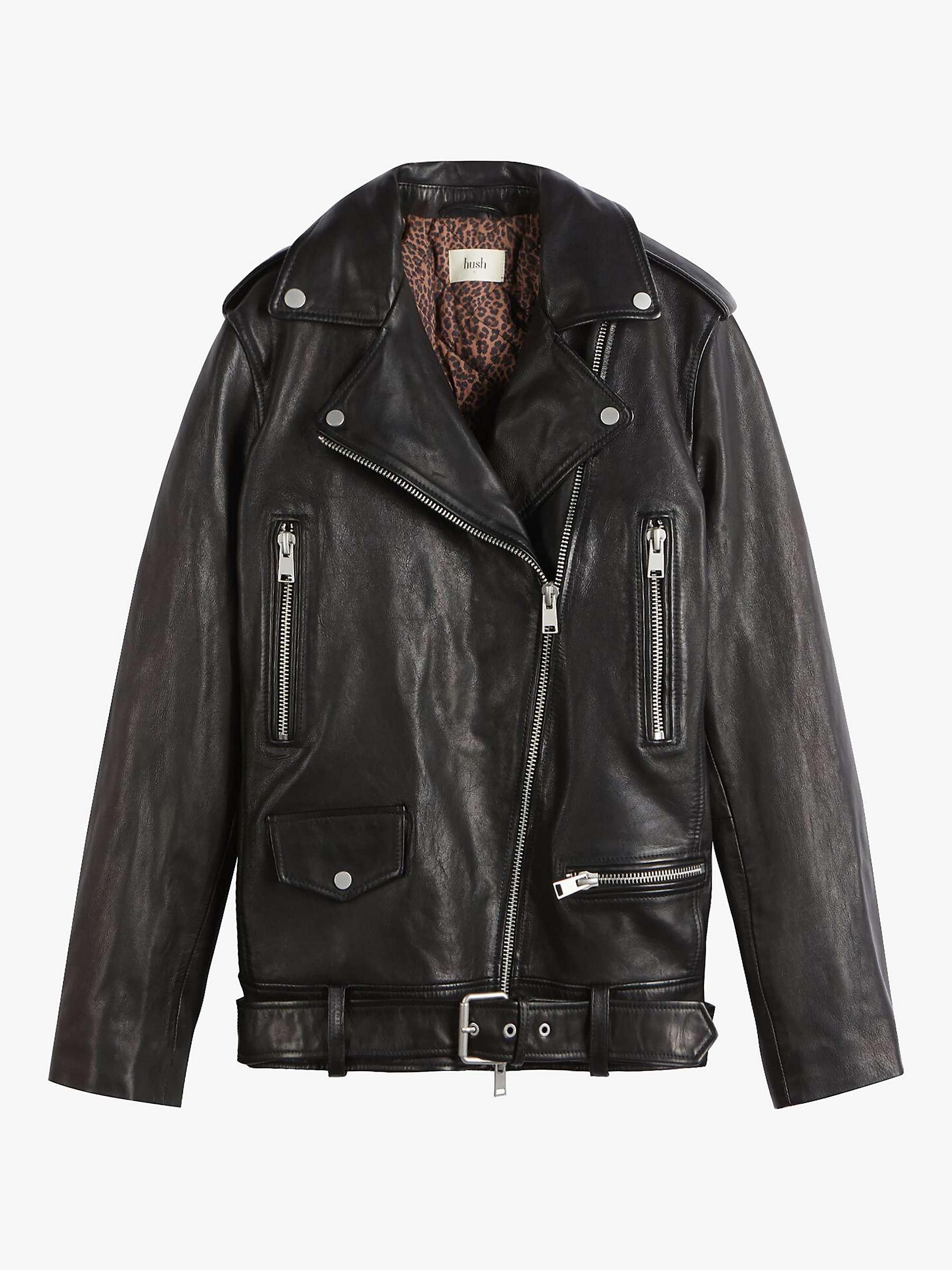 hush Oversized Leather Biker Jacket, Black at John Lewis & Partners