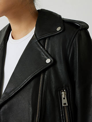 HUSH Oversized Leather Biker Jacket, Black