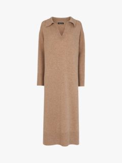 Whistles Wool Blend Collar Knitted Midi Dress, Oatmeal, XS
