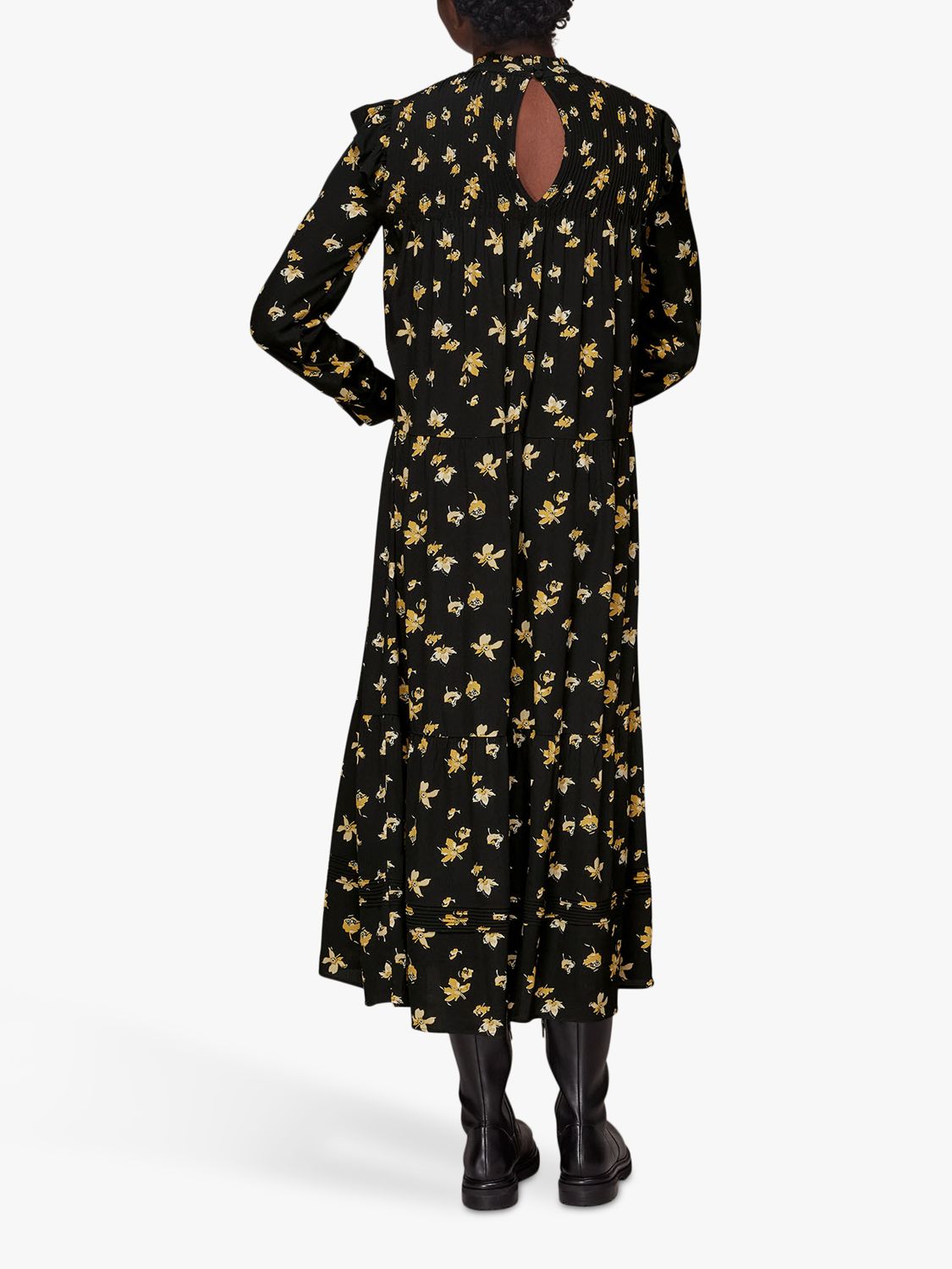 Whistles Falling Floral Print Midi Dress, Black/Multi at John Lewis ...