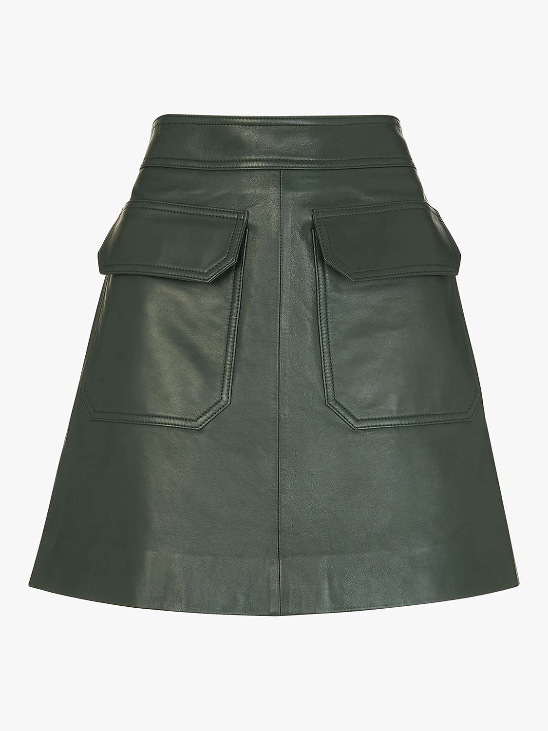 Whistles Military A-Line Mini Leather Skirt, Dark Green at John Lewis ...
