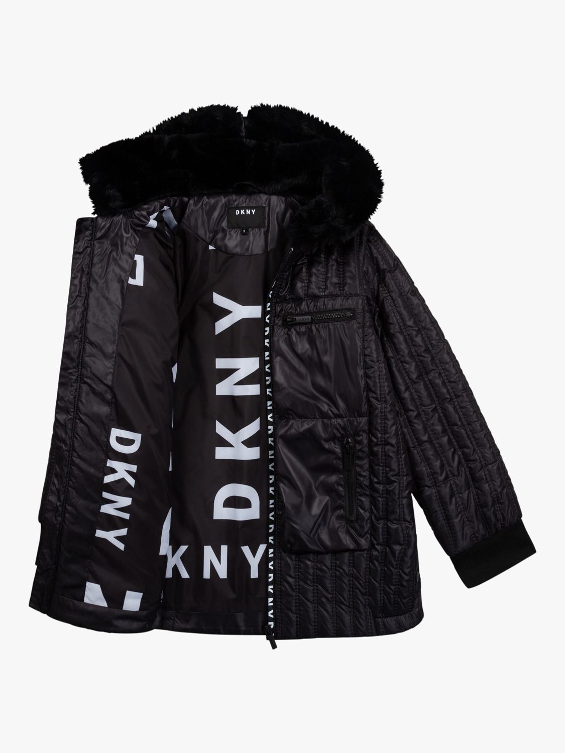 DKNY Kids' Hooded Parka Jacket, Black at John Lewis u0026 Partners