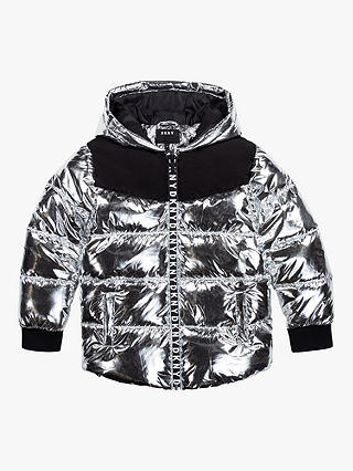 DKNY Kids' Hooded Waterproof Parka Jacket, Silver