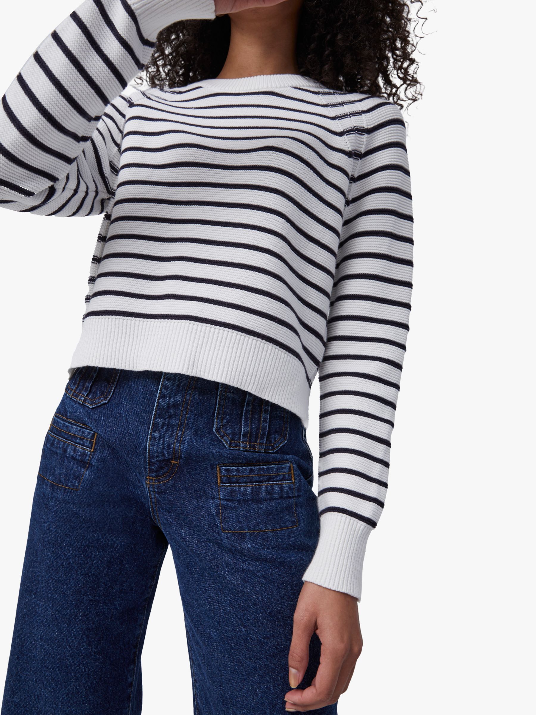 French Connection Lillie Mozart Stripe Jumper, Summer White/Utility ...