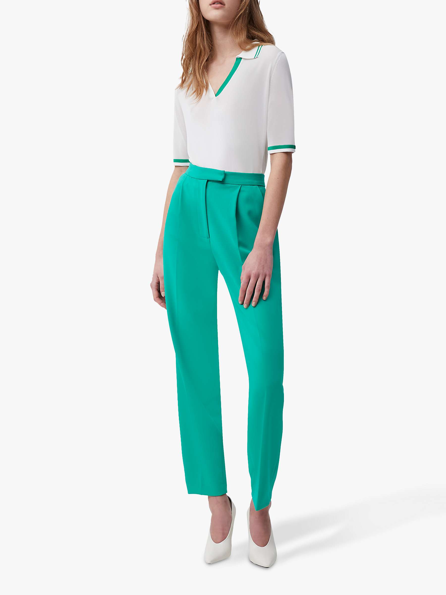 Buy French Connection Livia Knit Polo Top, White/Palm Green Online at johnlewis.com