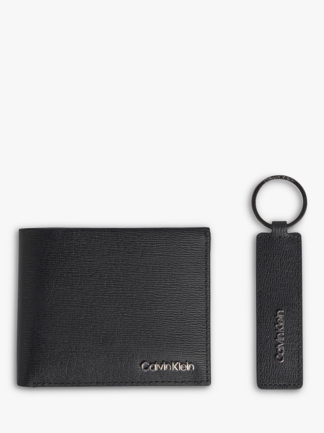 Calvin Klein Leather Billfold Wallet and Keyring Gift Set, CK Black at ...