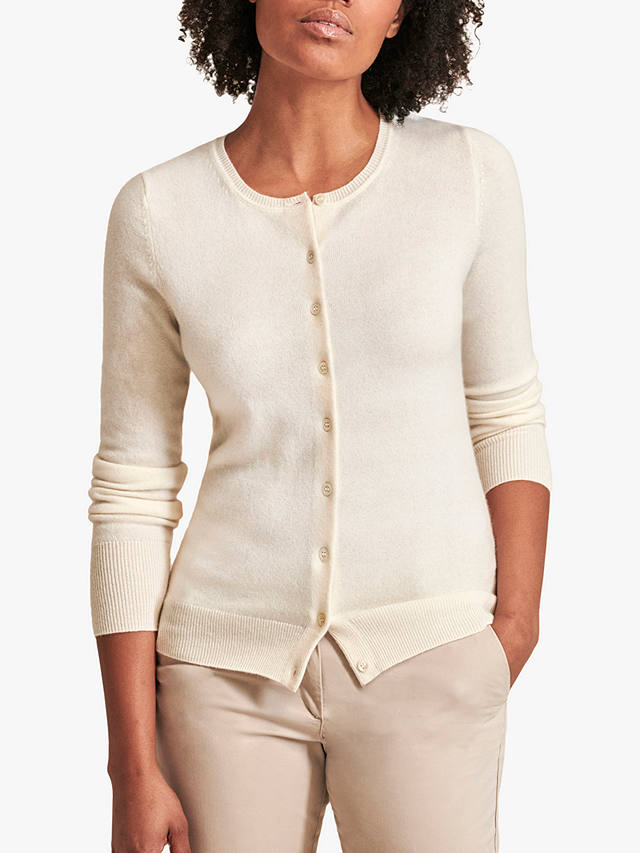 Pure Collection Crew Neck Cashmere Cardigan, Soft White at John Lewis ...