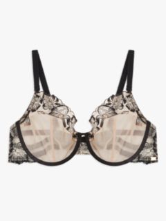 AND/OR Alexis Palm Embroidery Full Support Non Padded Underwired Balcony  Bra, Black/Almond, 32E