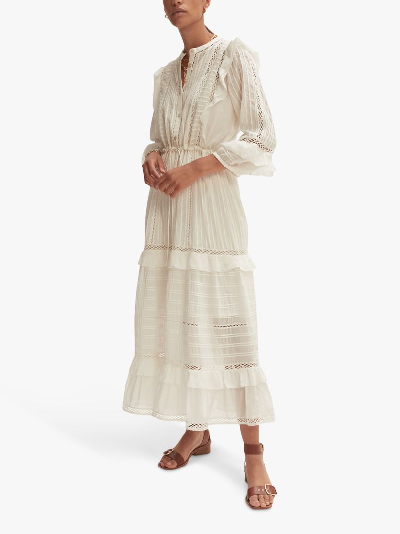 Jigsaw Pintuck Embroidered Maxi Dress, White at John Lewis & Partners
