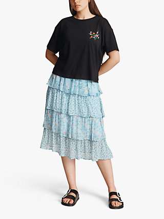 Ghost Thea Floral Tiered Midi Skirt