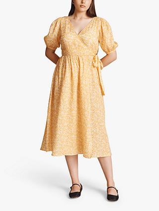 Ghost Ashley Ditsy Floral Mid Wrap Dress, Yellow