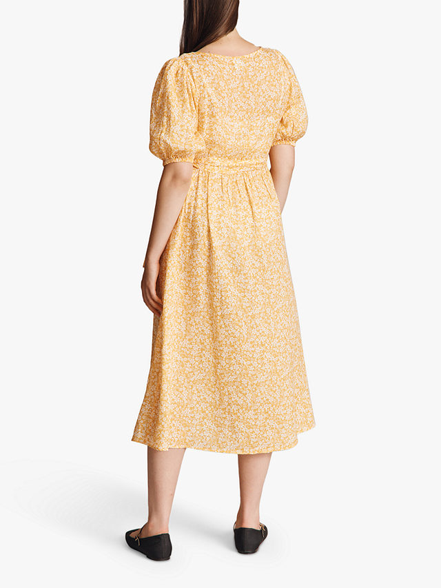Ghost Ashley Ditsy Floral Mid Wrap Dress, Yellow, XS