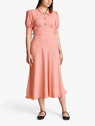 Ghost Wilma Collared Front Button Midi Dress, Rose Pink