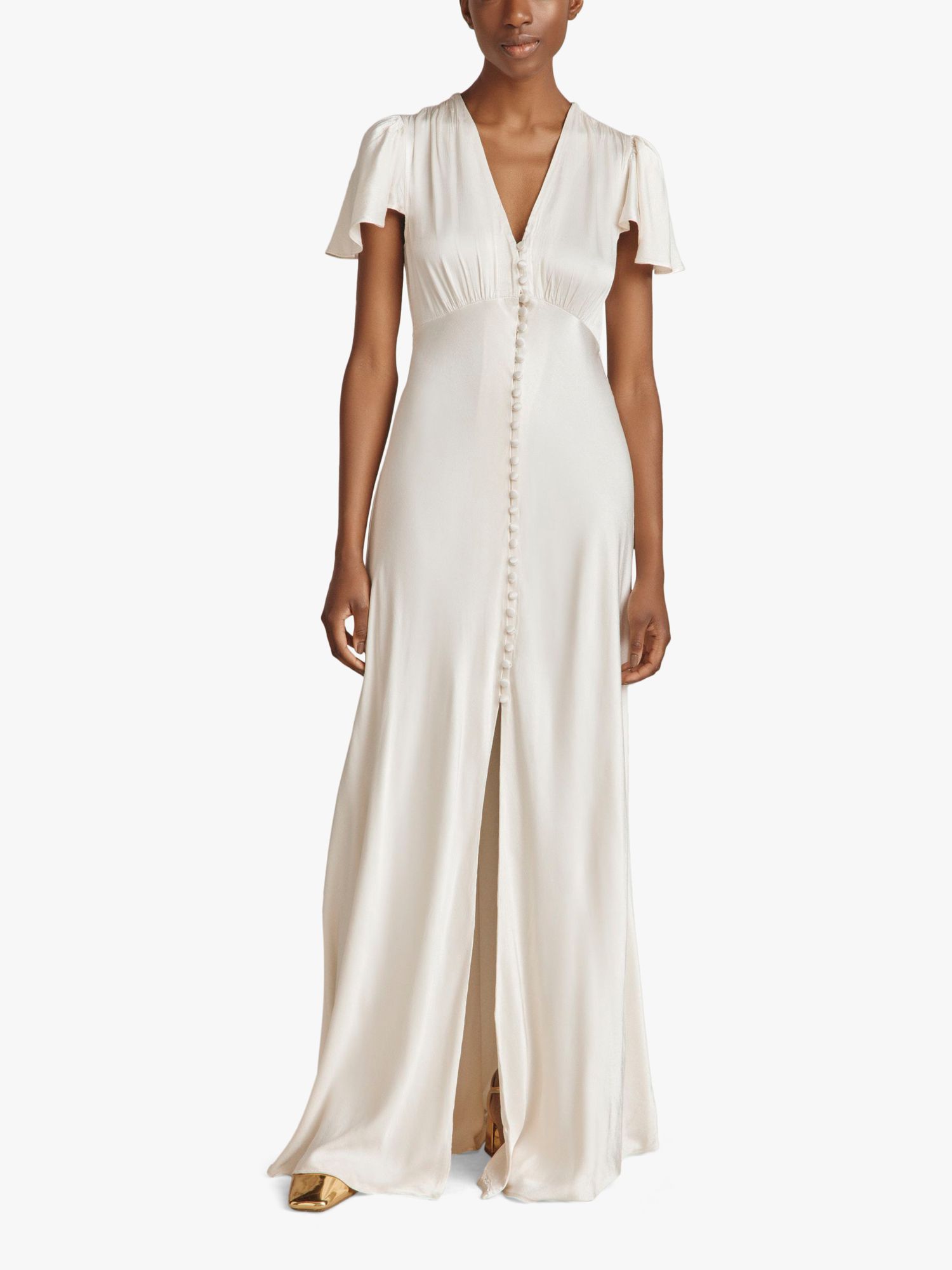Ghost Delphine Satin Maxi Dress, Ivory at John Lewis & Partners