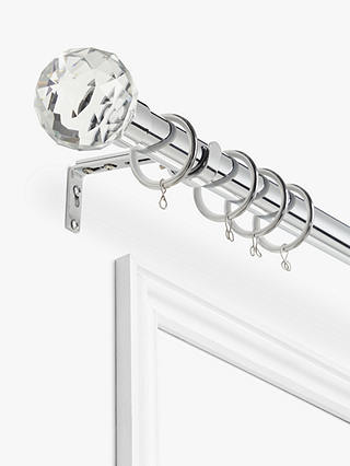 John Lewis Extendable Dual Function Curtain Pole Kit with Faceted Glass Finials, Dia.25/28mm, Chrome