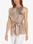Adrianna Papell Foil Knit Sleeveless Belted Top, Rose Gold