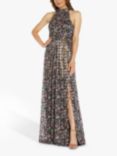Adrianna Papell Foil Halterneck Floral Chiffon Dress, Black/Multi