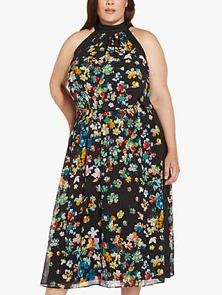 Adrianna Papell Plus Size Floral Chiffon Midi Dress, Black/Multi